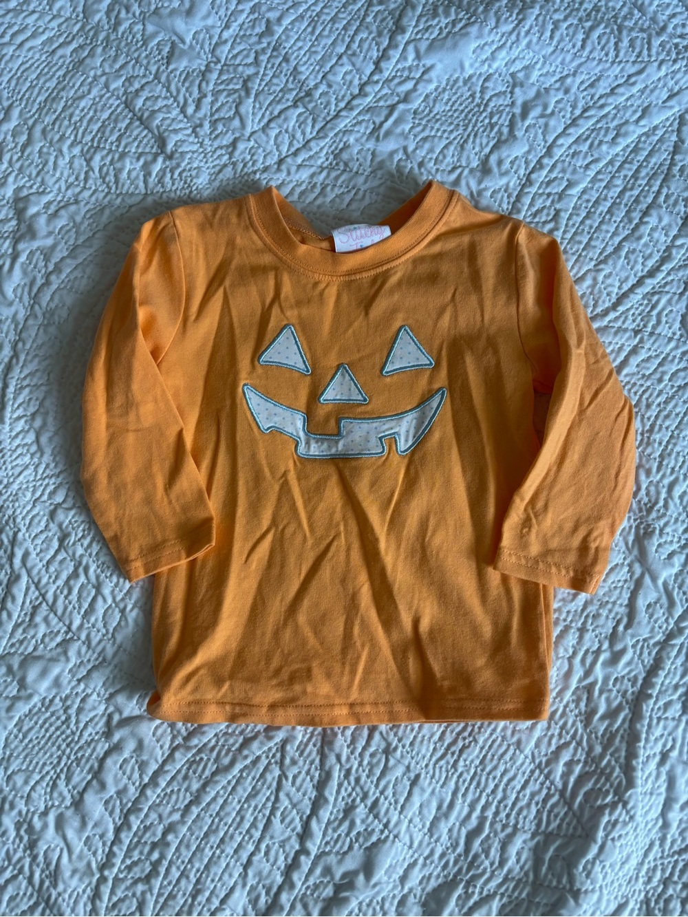 Stitchy Fish Jack O Lantern Orange Pumpkin Face Long Sleeve Tee